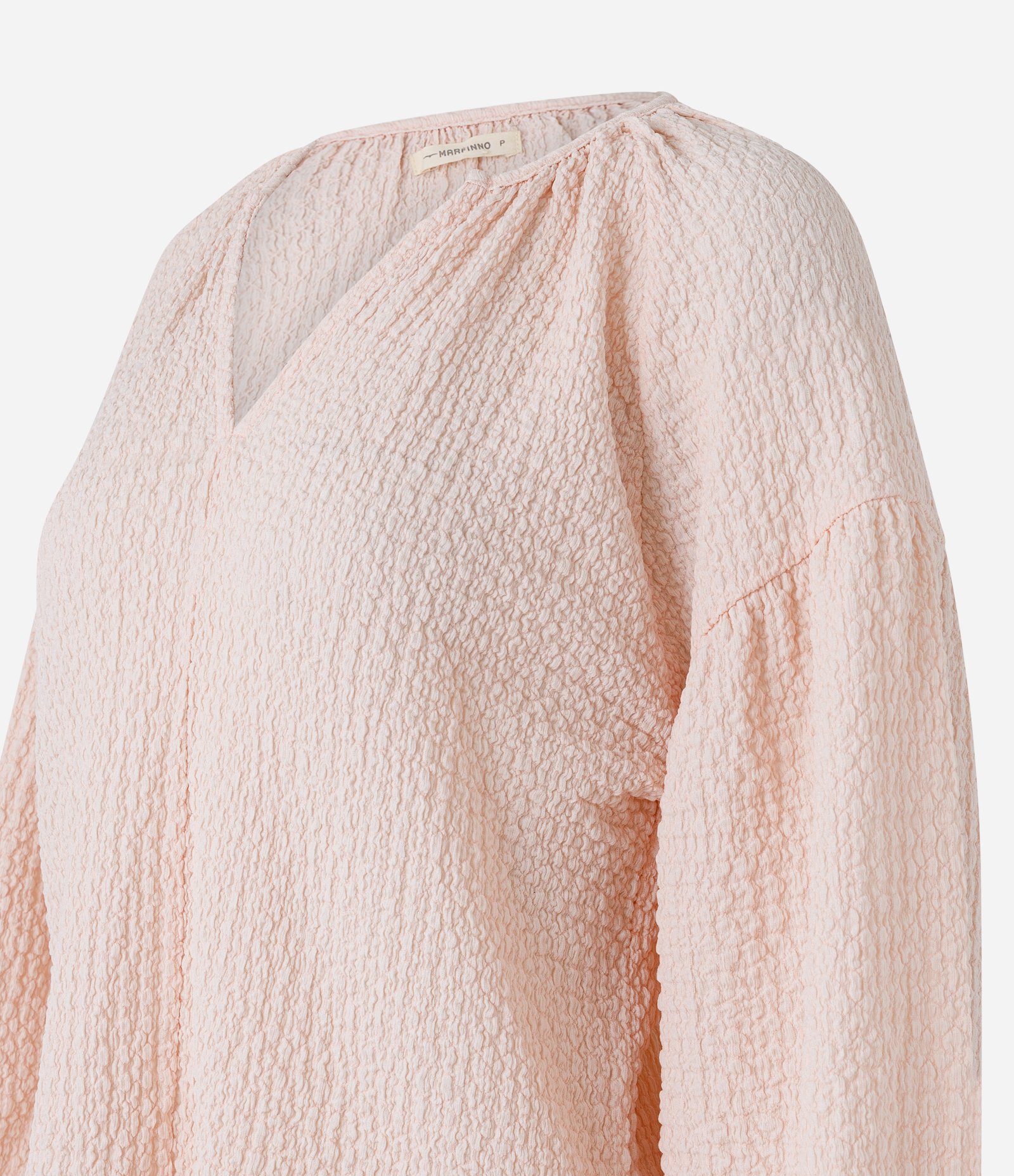 Blusa Texturizada com Gola V e Manga Bufante Laranja 2
