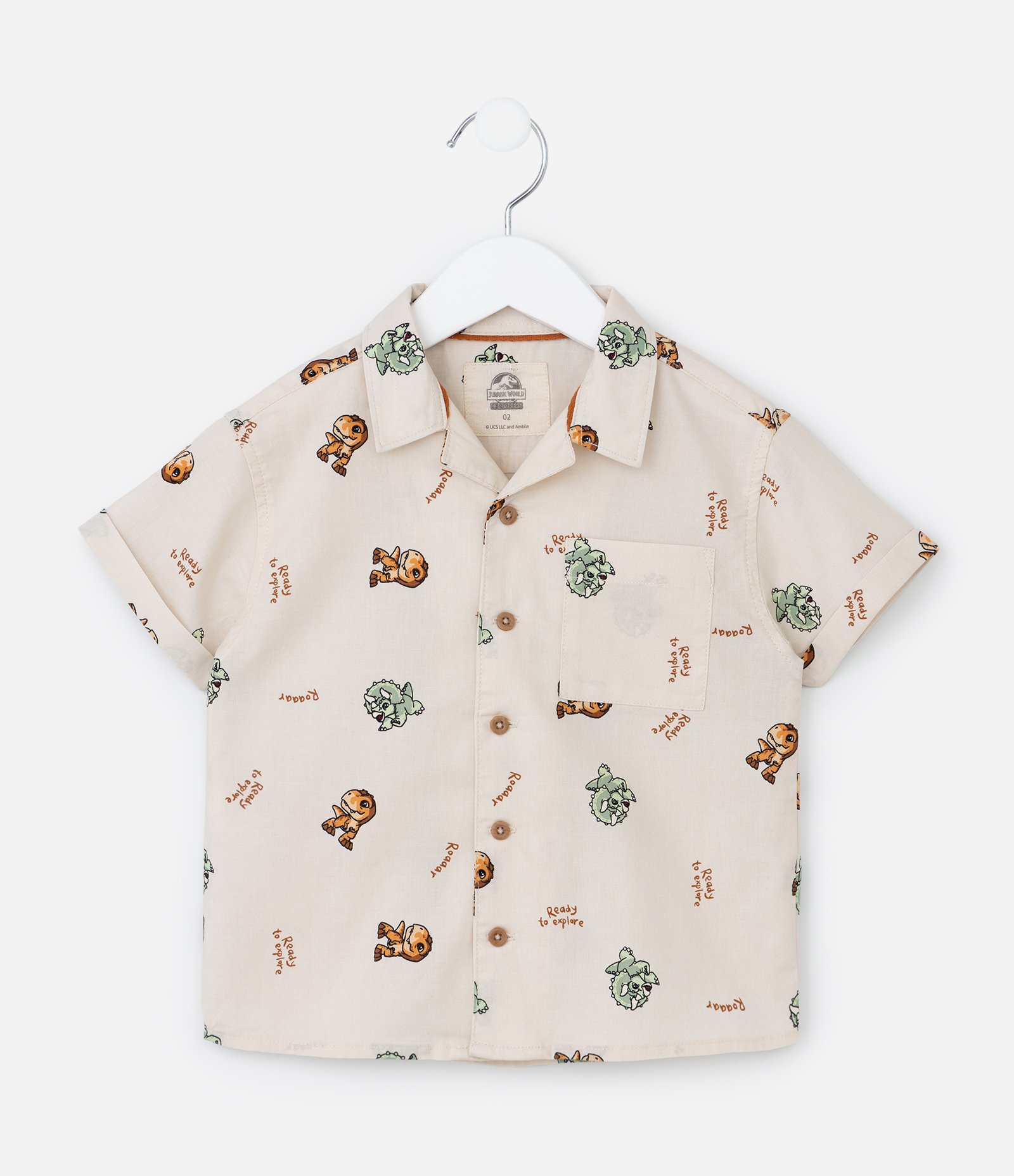 Camisa Infantil com Estampa Jurassic World - Tam 2 a 5 Anos Bege 1