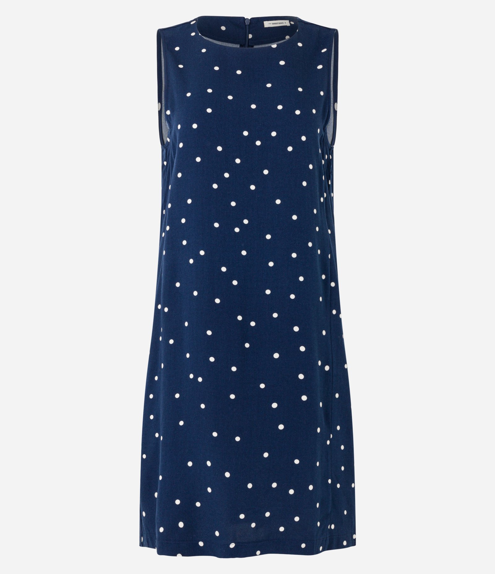 Vestido Curto Sem Manga em Viscose com Estampa Poá Azul Marinho 5