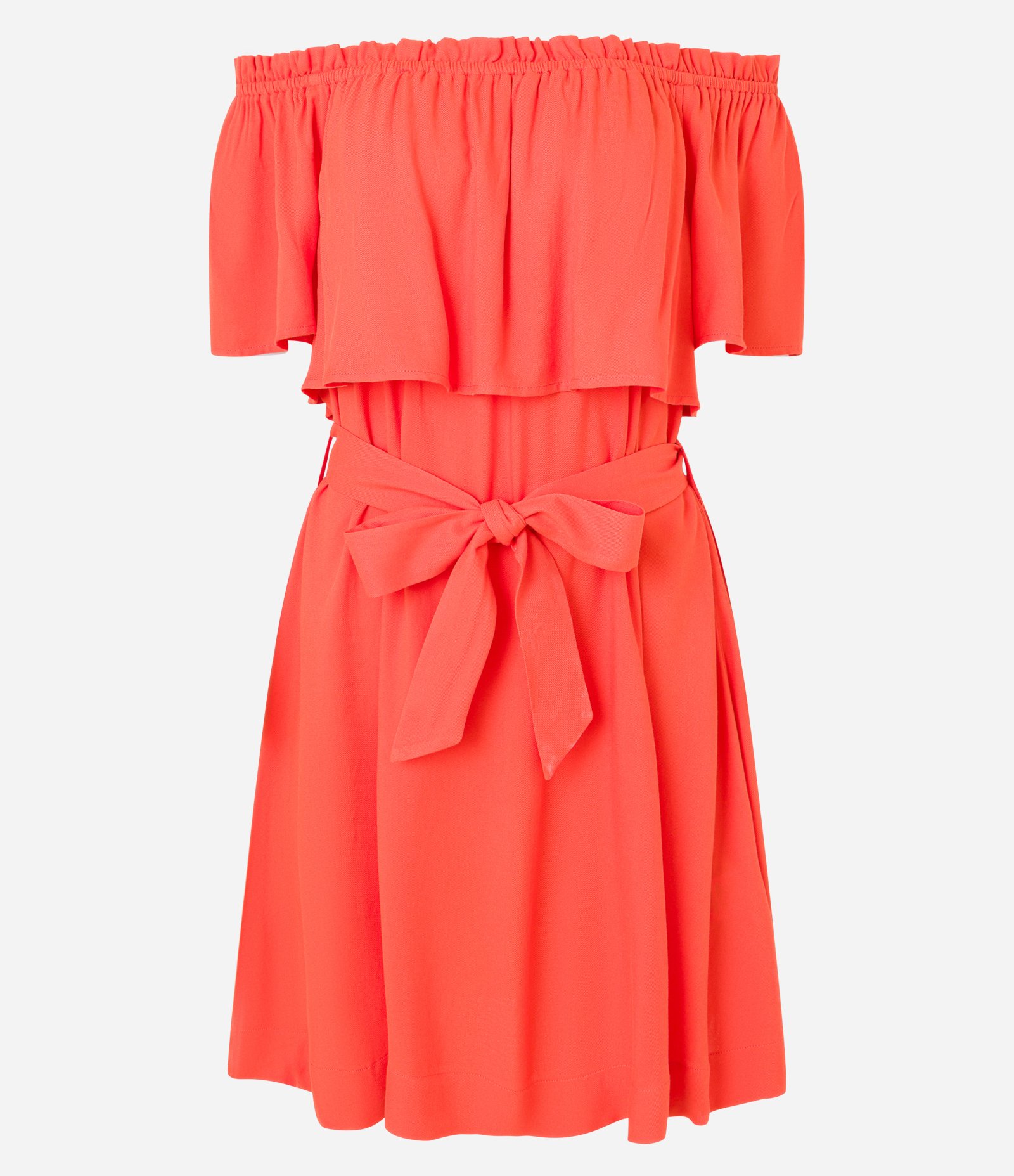Vestido Evasê em Twill Ombro a Ombro com Amarração na Cintura Laranja 6