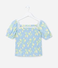 Blusa Infantil em Viscolinho com Estampa Limões - Tam 5 a 14 Anos