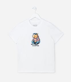Camiseta Infantil com Estampa de Capivara Gamer - Tam 5 a 14 anos