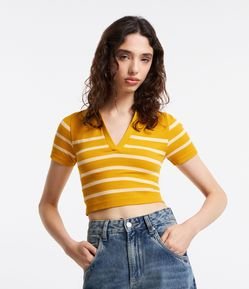 Blusa Cropped Canelada Seamless com Listras