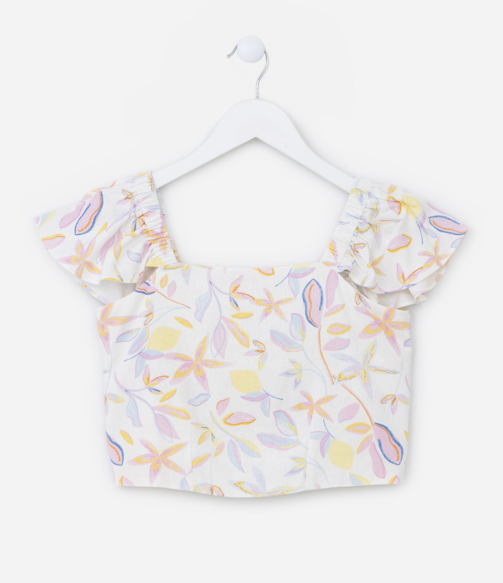 Blusa Cropped Infantil com Babados e Estampa Floral - Tam 5 a 14 Anos Multicores 1