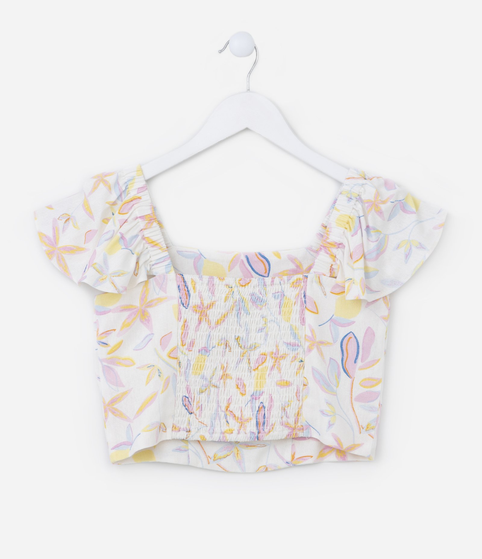 Blusa Cropped Infantil com Babados e Estampa Floral - Tam 5 a 14 Anos Multicores 2