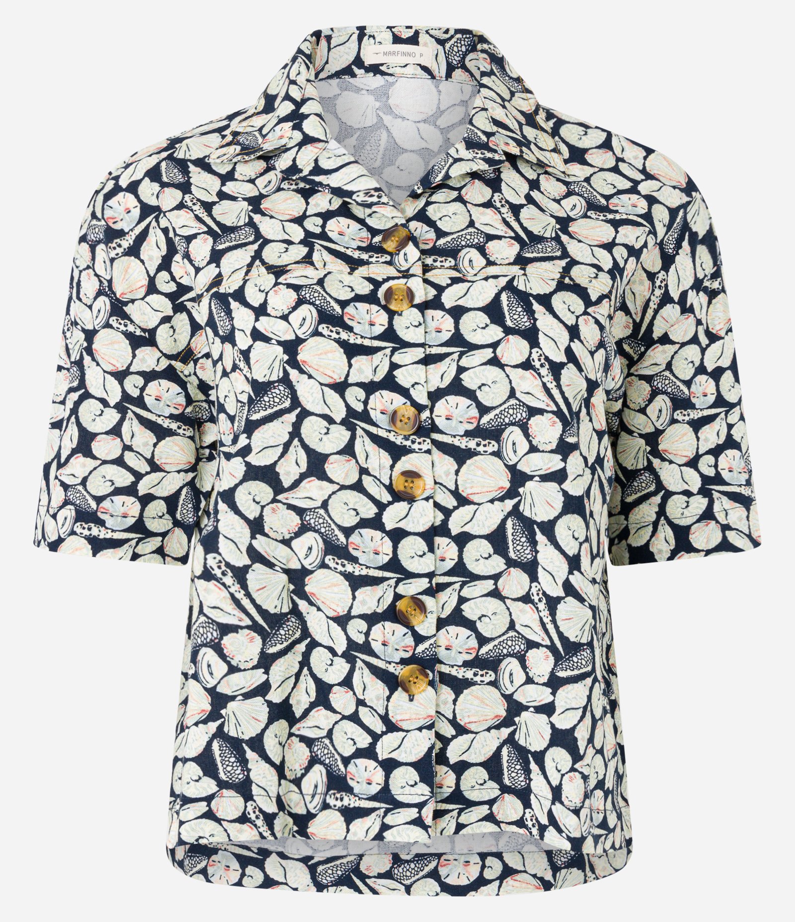 Camisa em Viscolinho com Estampa de Fundo do Mar Azul/Branco 6