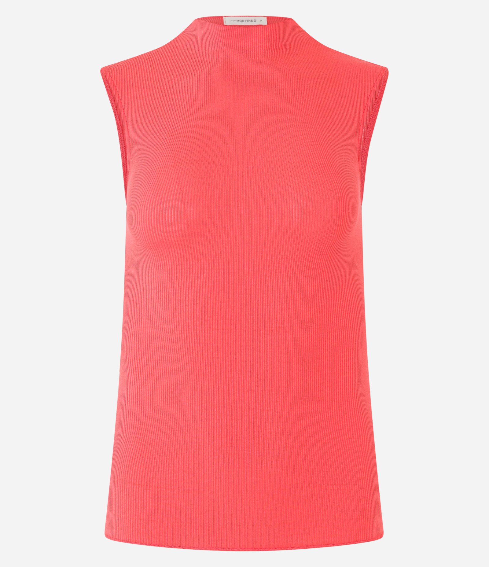 Blusa Sem Manga em Viscose com Gola Alta e Textura Canelada Laranja Coral 5