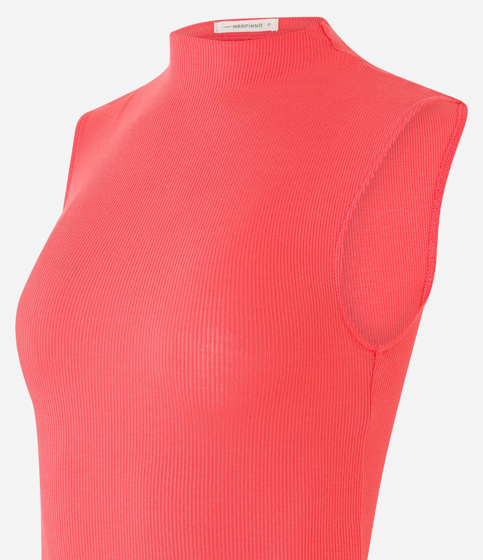 Blusa Sem Manga em Viscose com Gola Alta e Textura Canelada Laranja Coral 7