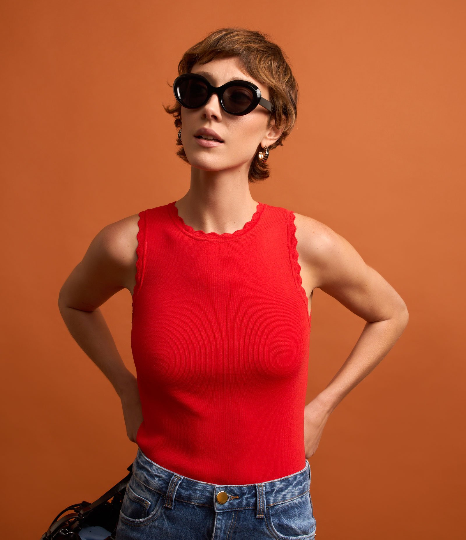 Blusa Regata em Tricô com Ondinhas Vermelho Escarlate 1