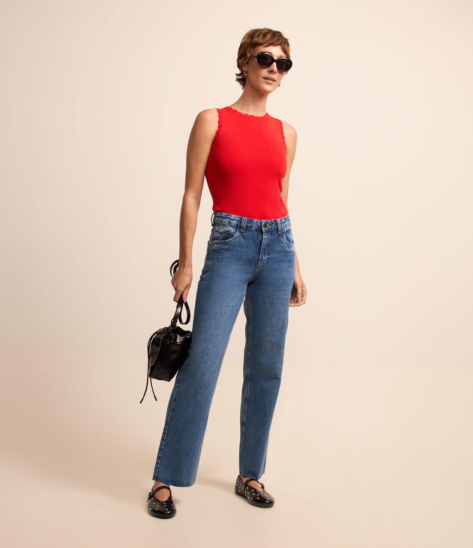 Blusa Regata em Tricô com Ondinhas Vermelho Escarlate 2