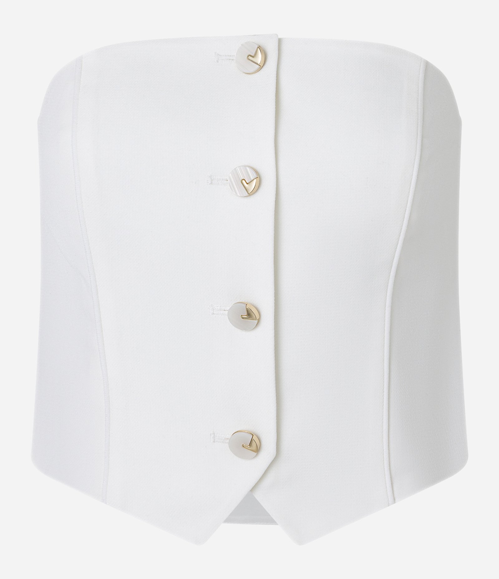 Blusa Cropped Tomara Que Caia com Botões e Recortes Branco 5