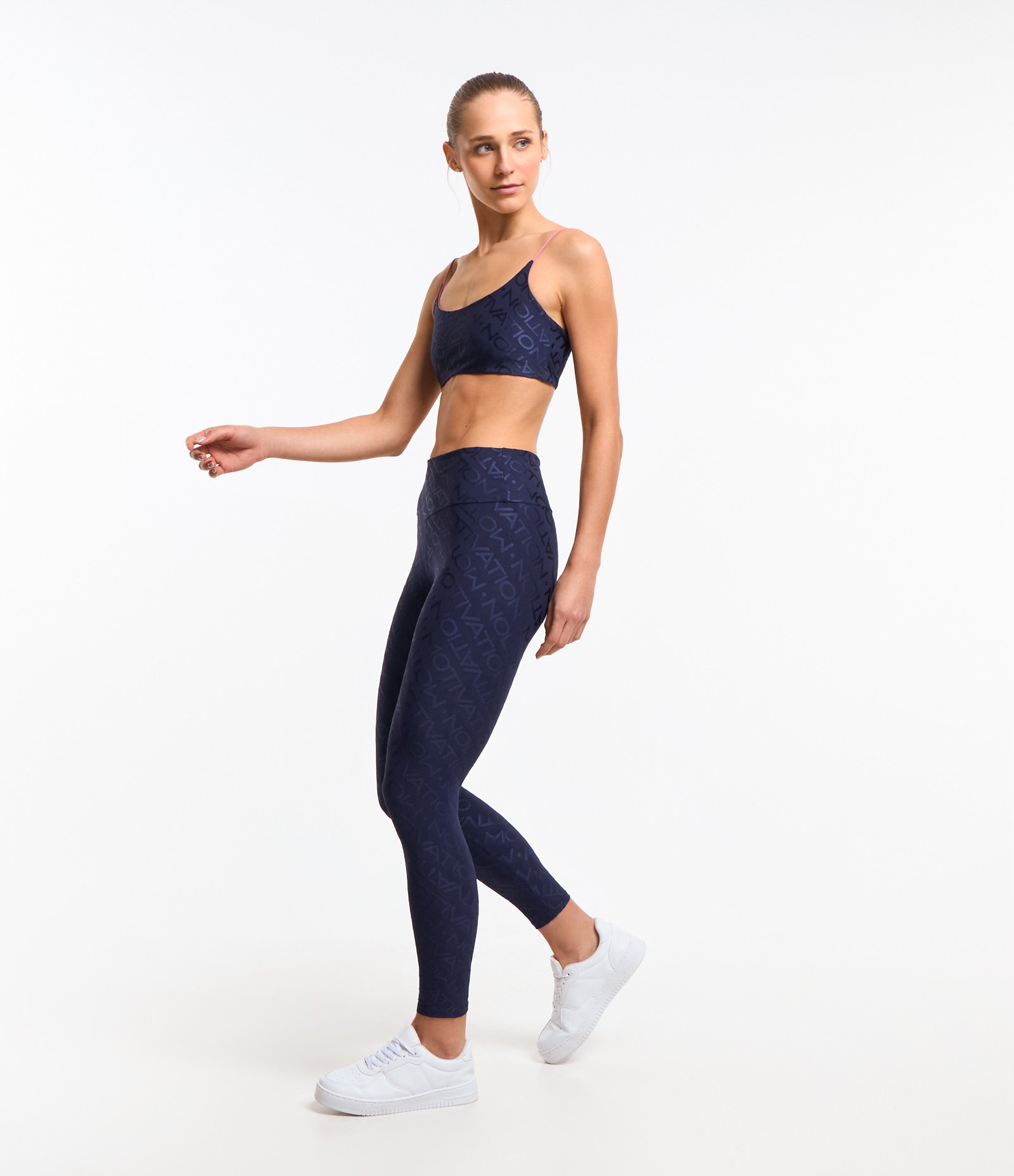 Calça Legging Esportiva em Poliamida com Lettering Movement Azul Escuro 1