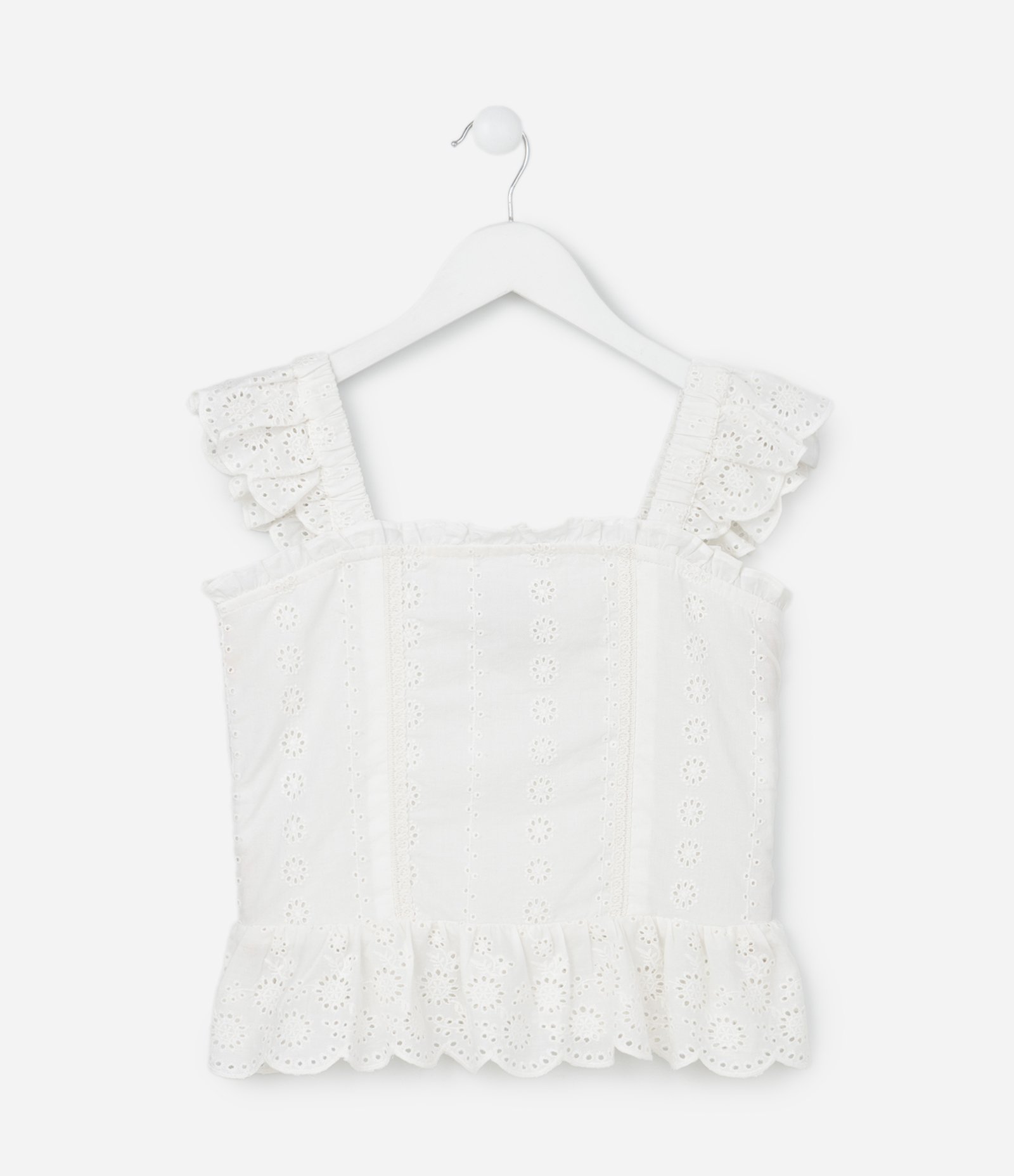 Blusa Infantil em Tricoline com Alça de Broderie - Tam 5 a 14 Anos Branco 1