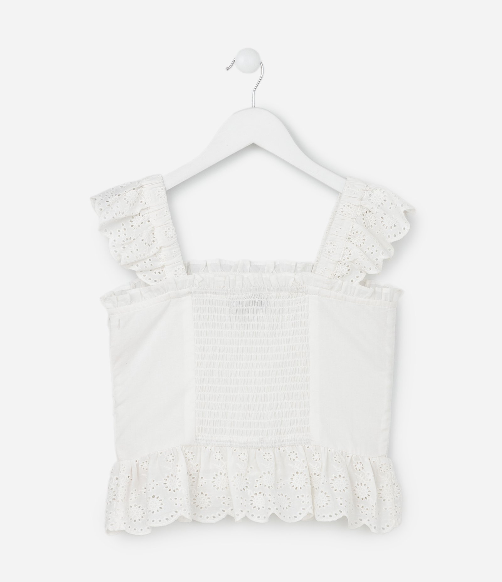 Blusa Infantil em Tricoline com Alça de Broderie - Tam 5 a 14 Anos Branco 2