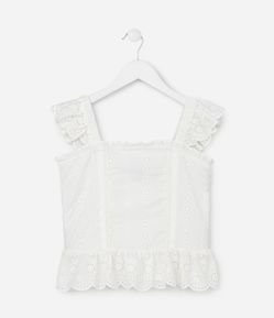 Blusa Infantil em Tricoline com Alça de Broderie - Tam 5 a 14 Anos