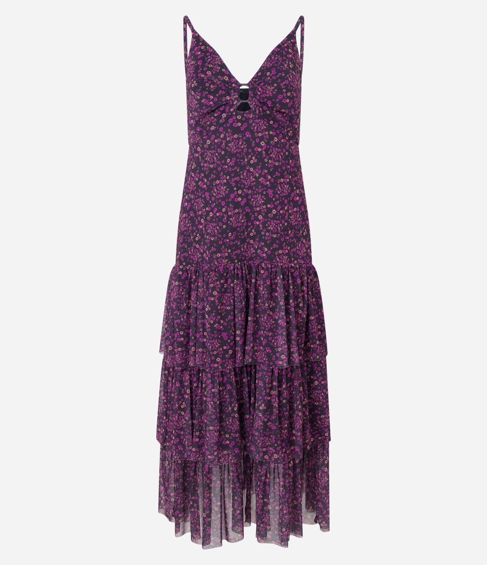 Vestido Midi em Tule com Detalhe Vazado e Camadas de Babado Roxo 7