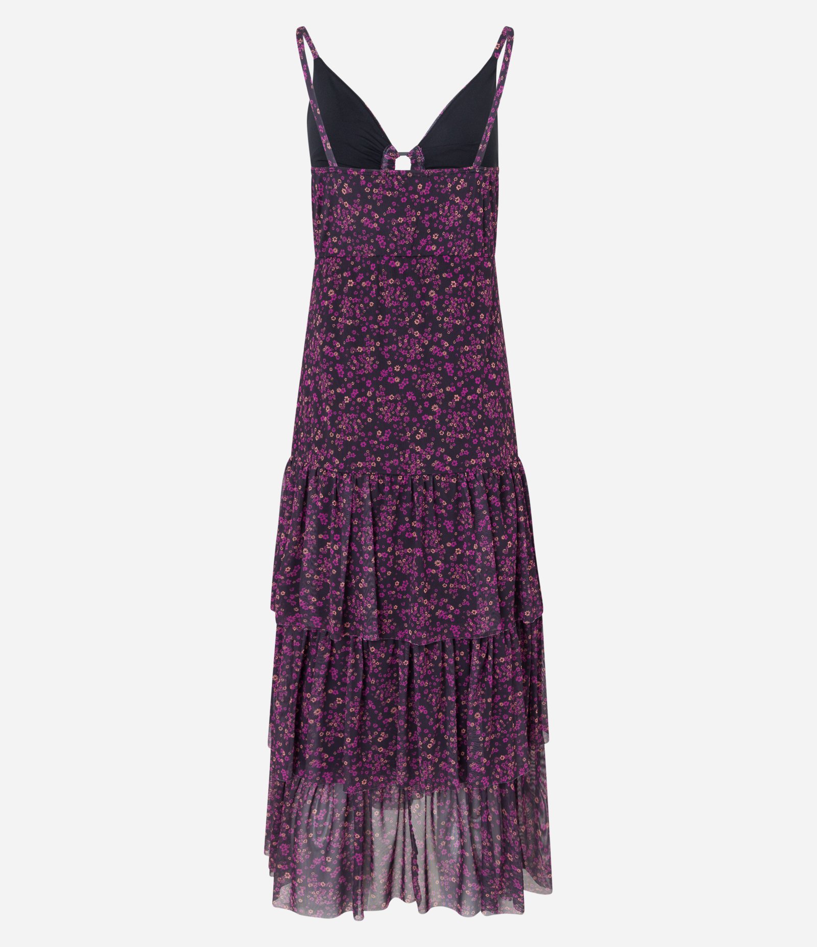 Vestido Midi em Tule com Detalhe Vazado e Camadas de Babado Roxo 9