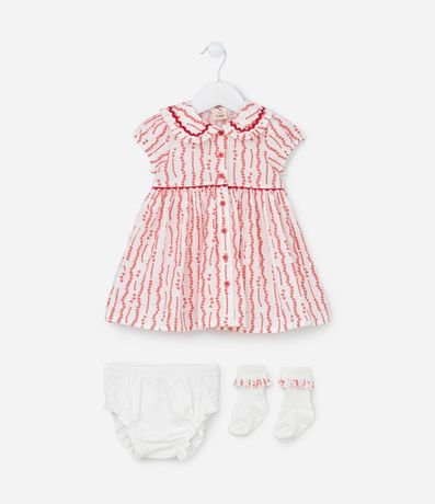 Vestido Infantil com Estampa de Coração e Babado na Gola - Tam 3 a 18 meses Vestido Infantil com Estampa de Coração e Babado na Gola - Tam 3 a 18 meses