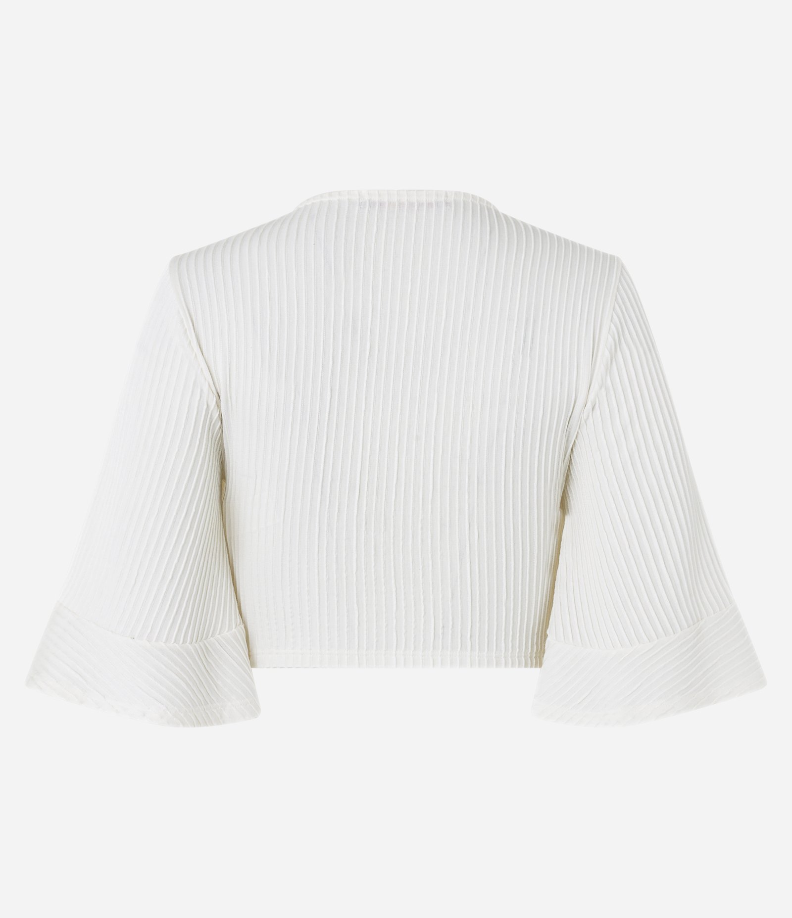 Blusa Cropped Texturizada com Decote Torcido e Manga Godê Branco 7