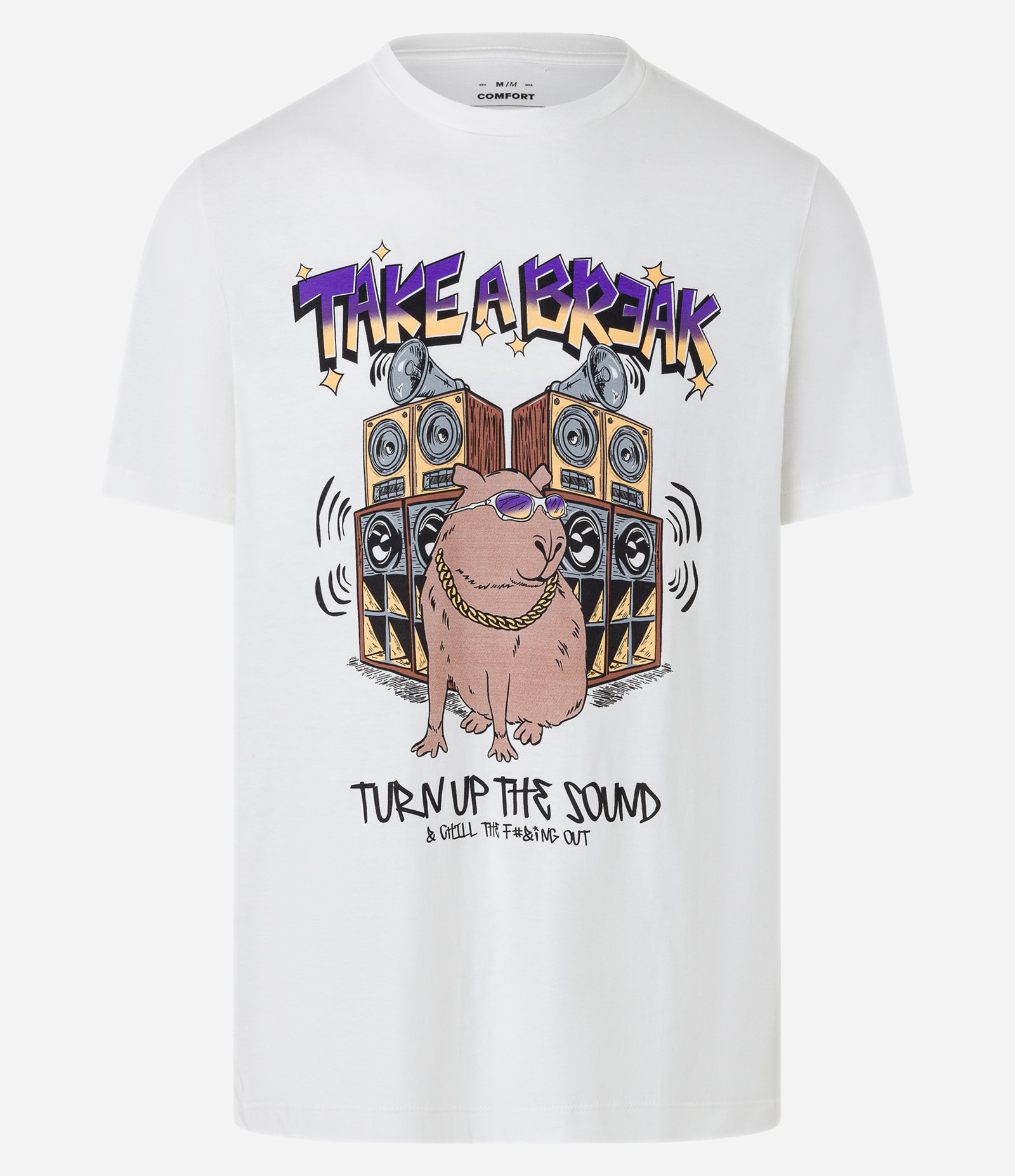 Camiseta Comfort em Algodão com Estampa Capivara Take a Break Branco 5
