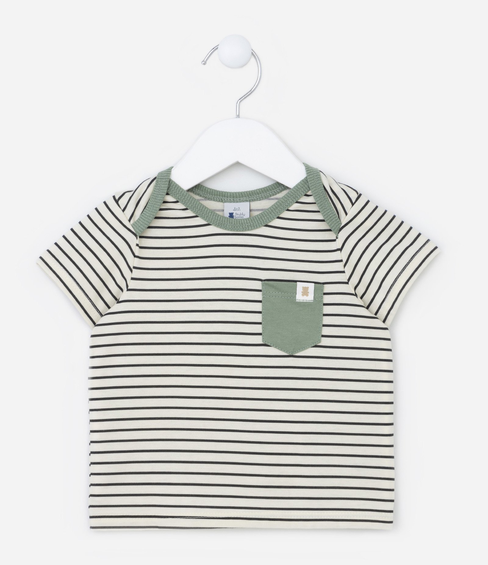 Conjunto Infantil em Algodão com Bolsinho e Estampa de Listras - Tam 0 a 18 meses Verde 2