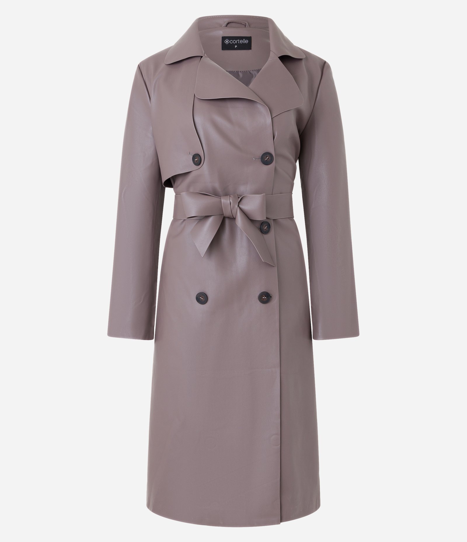 Casaco Trench Coat em Material Sintético com Amarração na Cintura Marrom Acinzentado 7