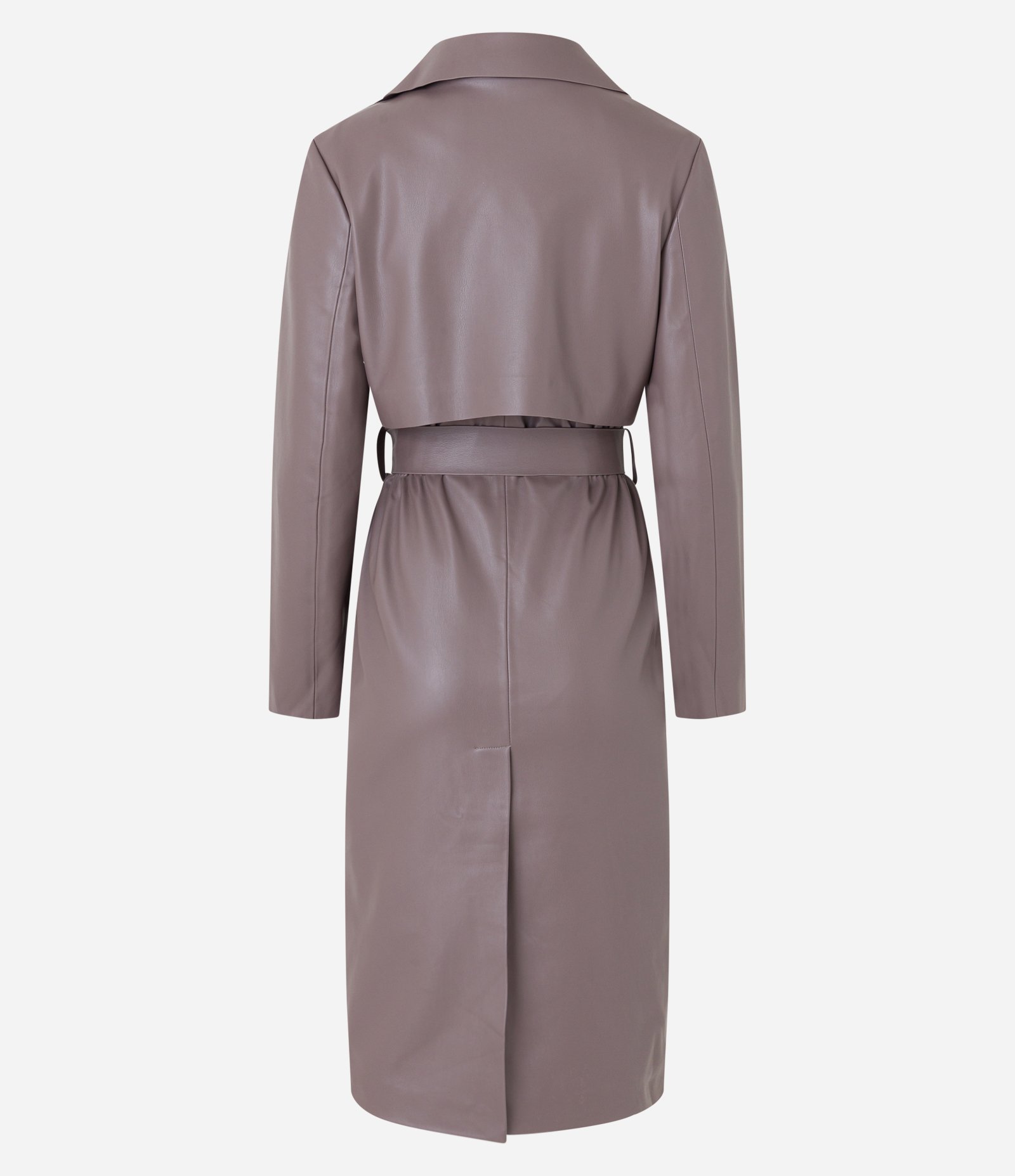 Casaco Trench Coat em Material Sintético com Amarração na Cintura Marrom Acinzentado 8