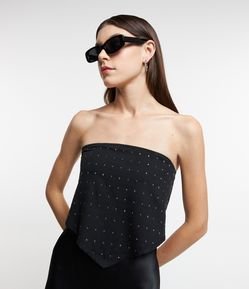 Top Corset Tomara Que Caia em Jeans com Tachas