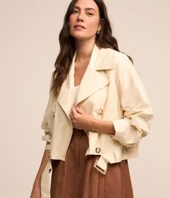 Jaqueta Curta em Gabardine com Design Trench Coat