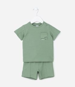 Conjunto Infantil em Algodão Canelado com Bolsinho de Jacaré - Tam 0 a 18 meses