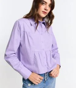 Camisa Cropped em Tricoline com Recortes Franzidos