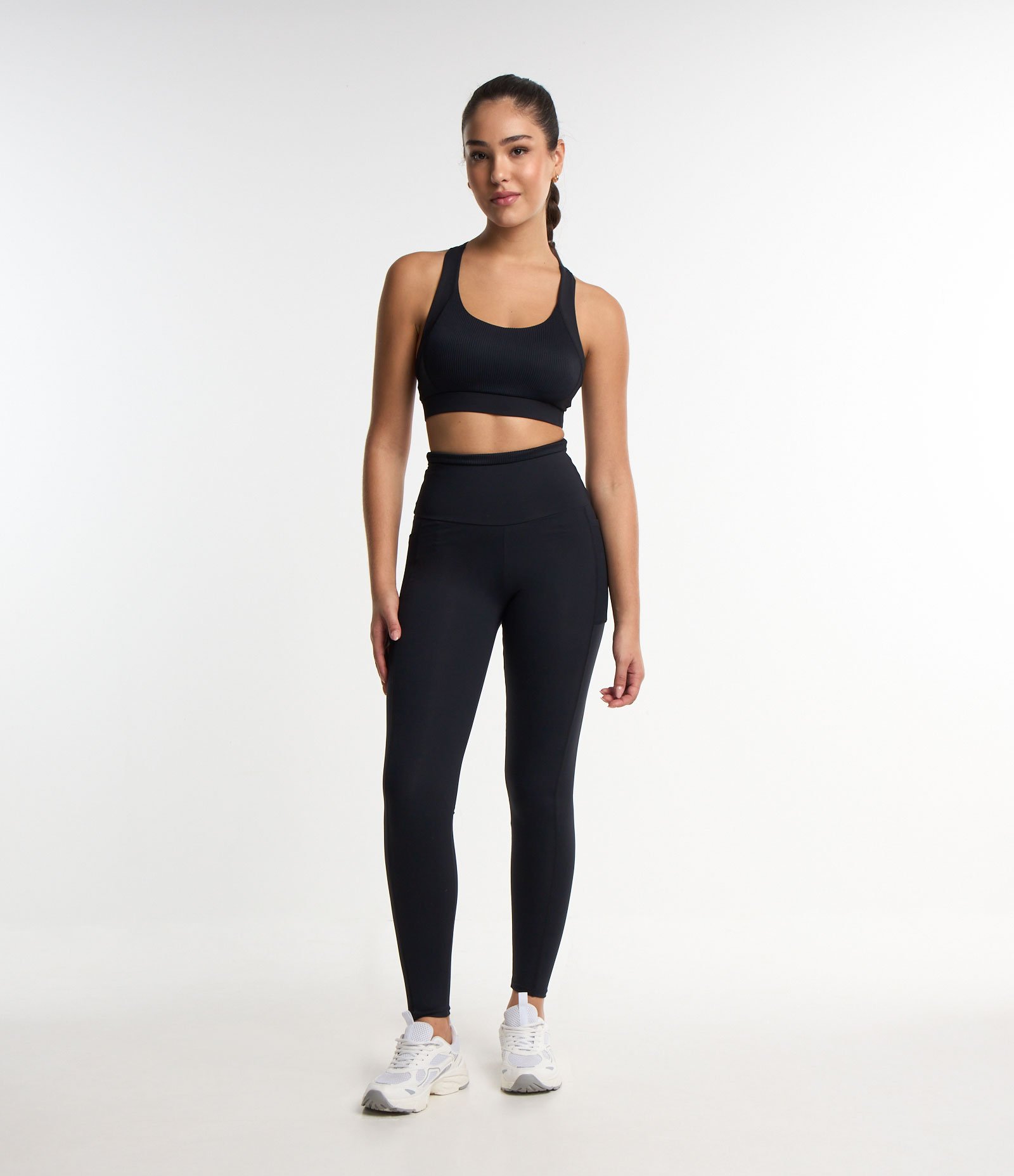 Calça Legging Esportiva em Poliamida com Cós Texturizado Preto 1