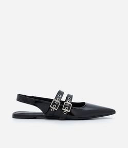 Sapatilha Slingback com Tiras de Ilhós e Fivelas