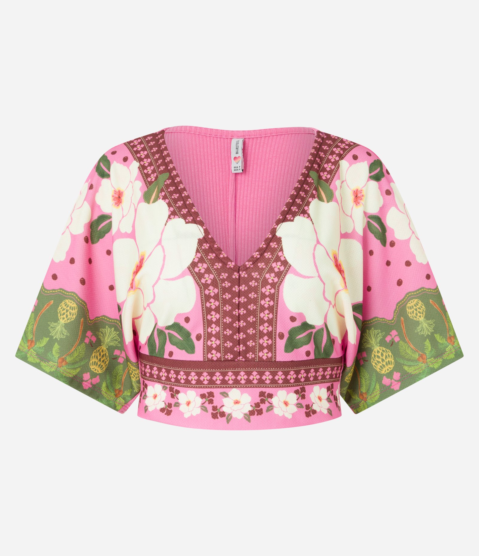 Blusa Cropped Texturizada com Estampa Floral Rosa 5