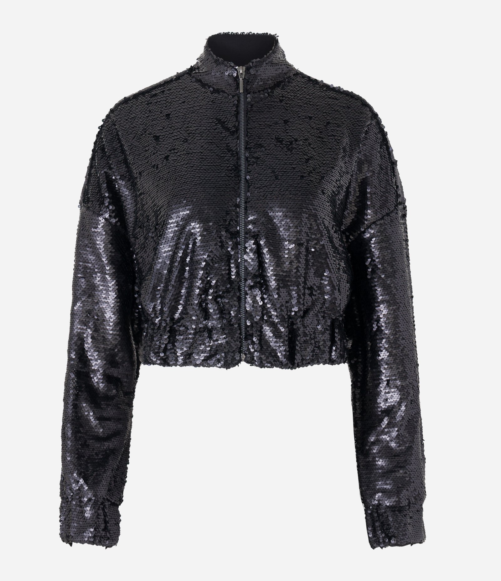 Jaqueta Bomber Cropped em Paetê Preto 5