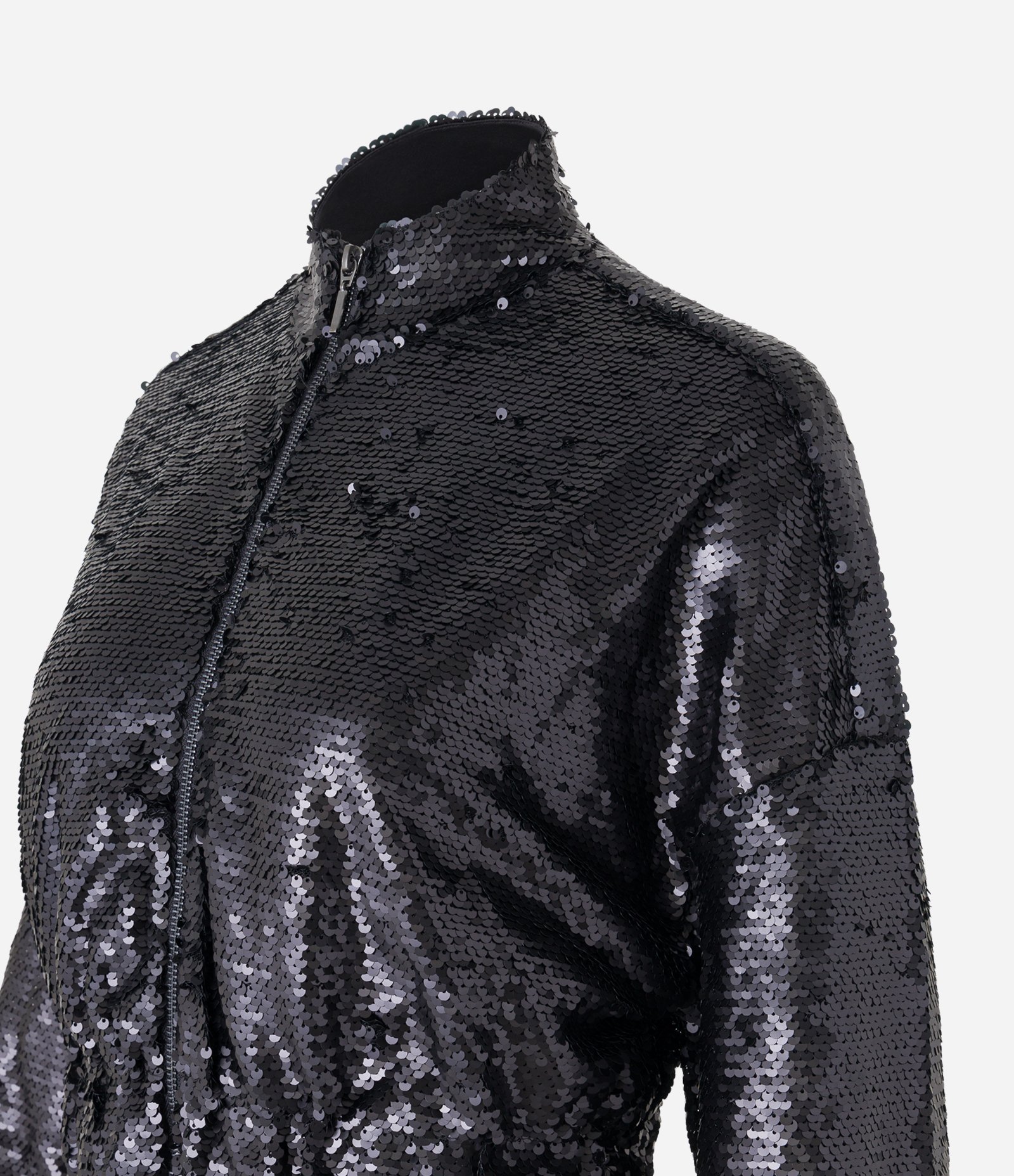 Jaqueta Bomber Cropped em Paetê Preto 6