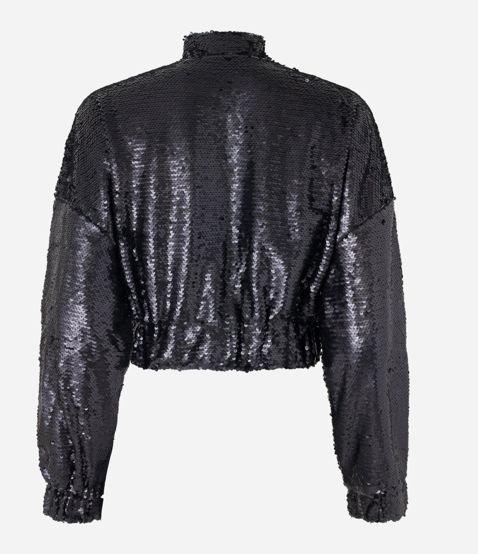 Jaqueta Bomber Cropped em Paetê Preto 7