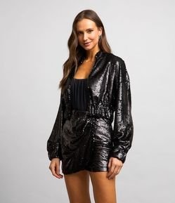 Jaqueta Bomber Cropped em Paetê