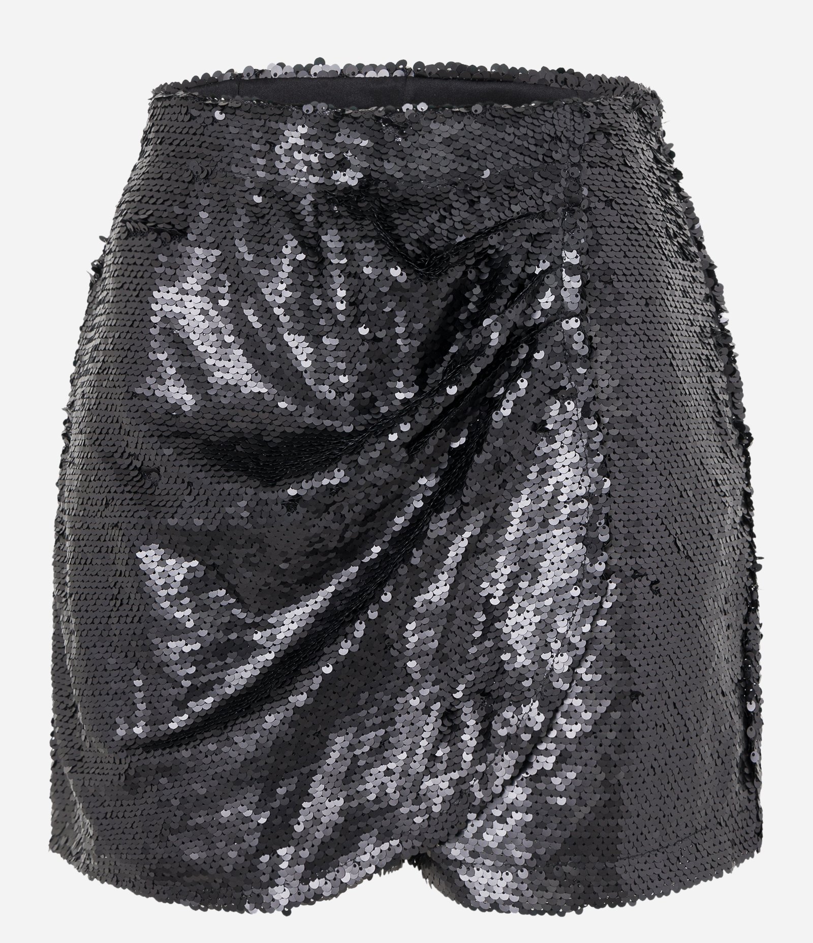 Short Saia em Paetê com Transpasse Franzido Preto 5