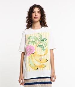 Camiseta Alongada em Algodão Estampa Banana e Coqueiro