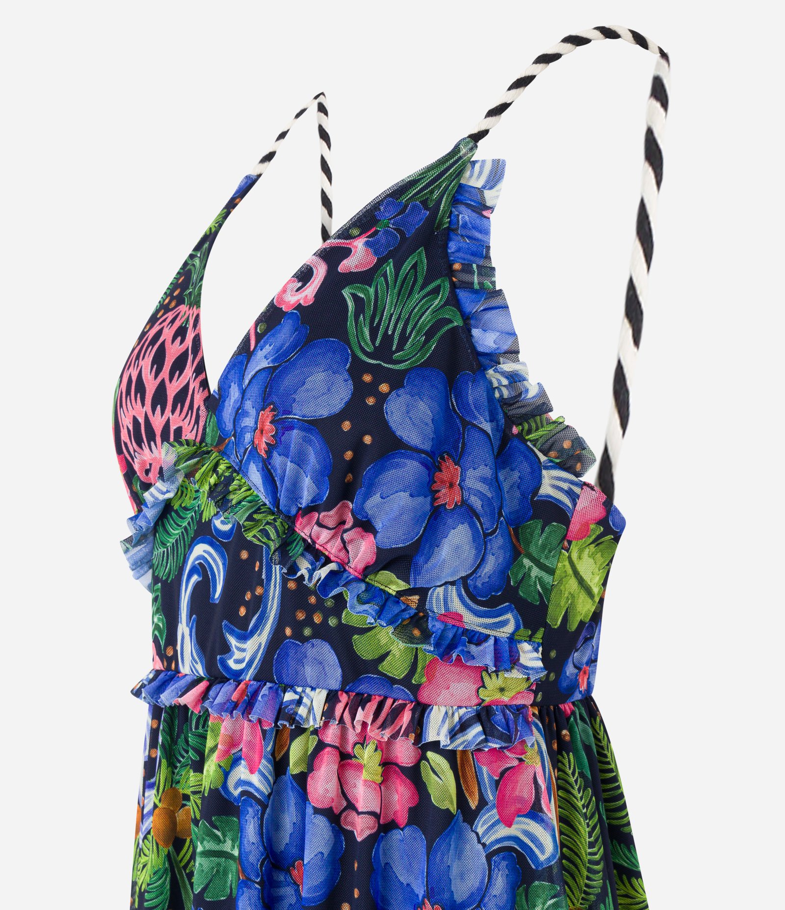 Vestido New Midi em Tule com Estampa Tropical Preto 6