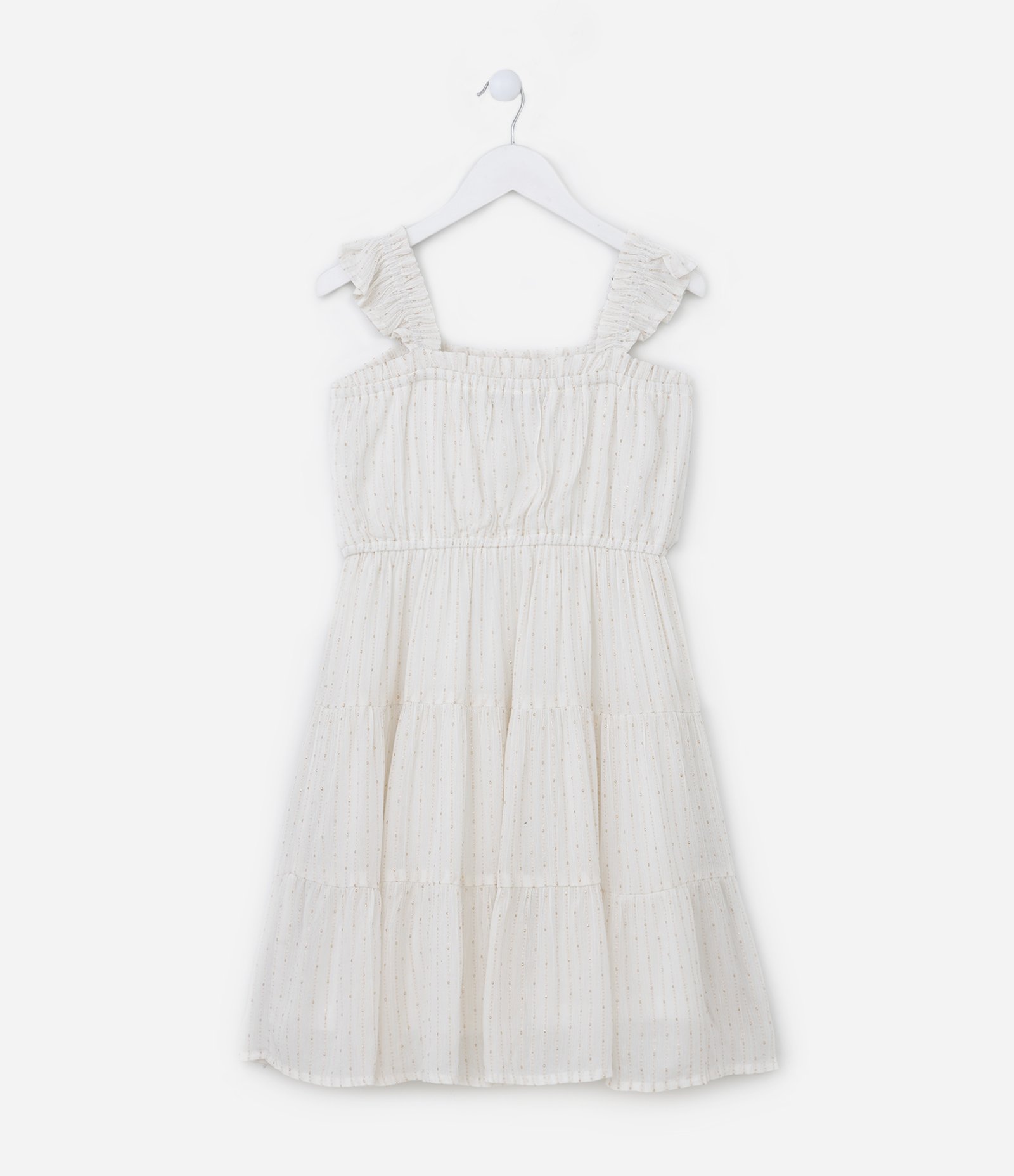 Vestido Infantil com Franzidos e Fio Metalizado - Tam 5 a 14 Anos Off White 2