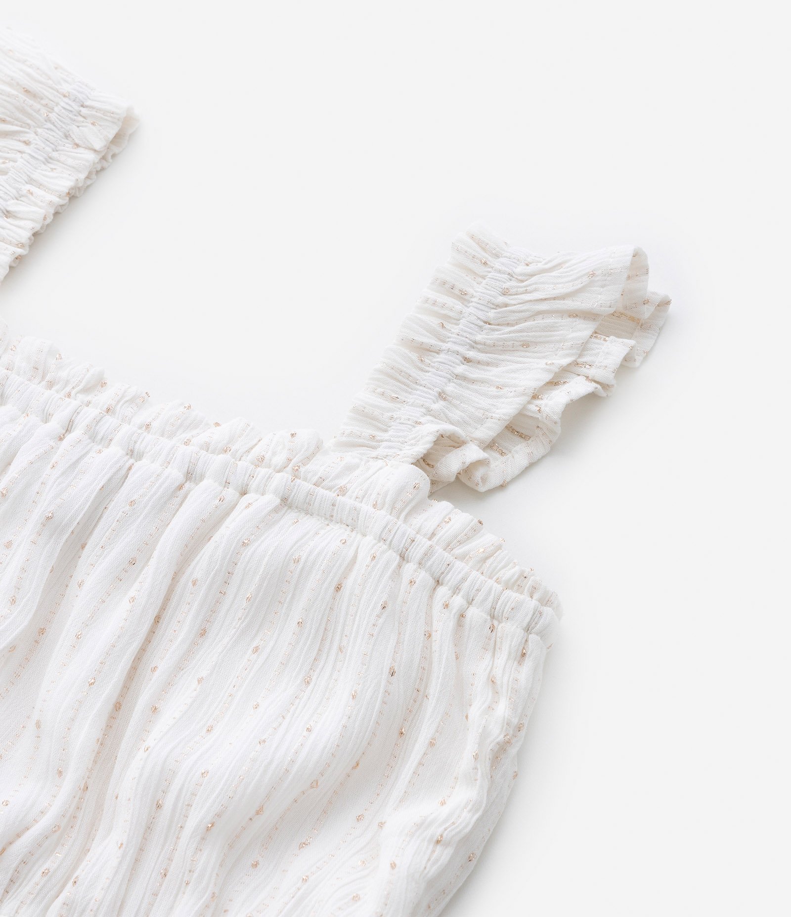 Vestido Infantil com Franzidos e Fio Metalizado - Tam 5 a 14 Anos Off White 5