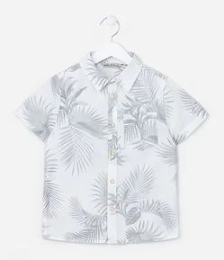 Camisa Infantil em Tricoline com Estampa Folhagem - Tam 5 a 14 Anos