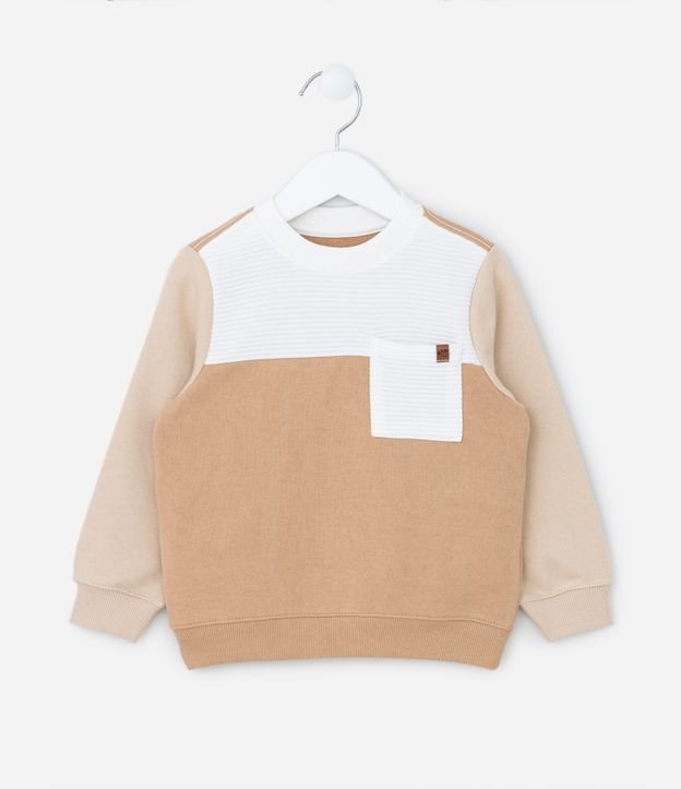 Blusão Infantil em Moletom com Recortes Texturizados e Bolsinho - Tam 1 a 5 anos