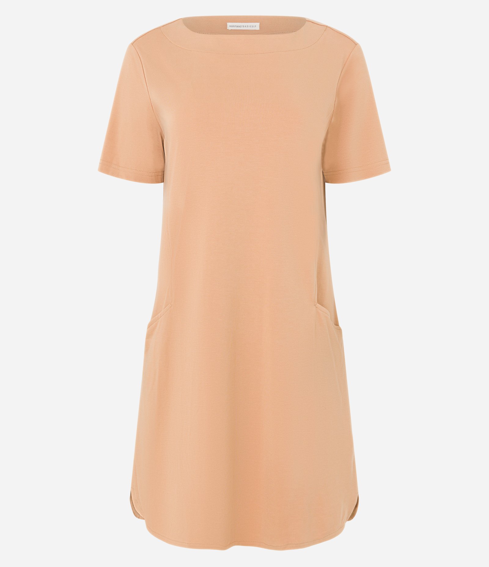 Vestido T-shirt Curto em Viscose com Bolsos Laterais Laranja Claro 1