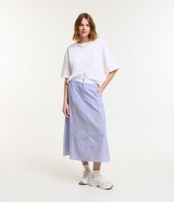 Saia Midi em Tricoline com Listras em Fio Tinto
