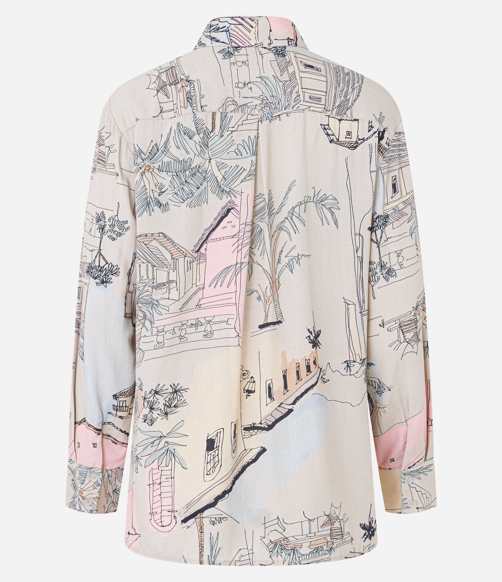 Camisa em Viscose com Abotoamento e Estampa Paisagem Off White 6