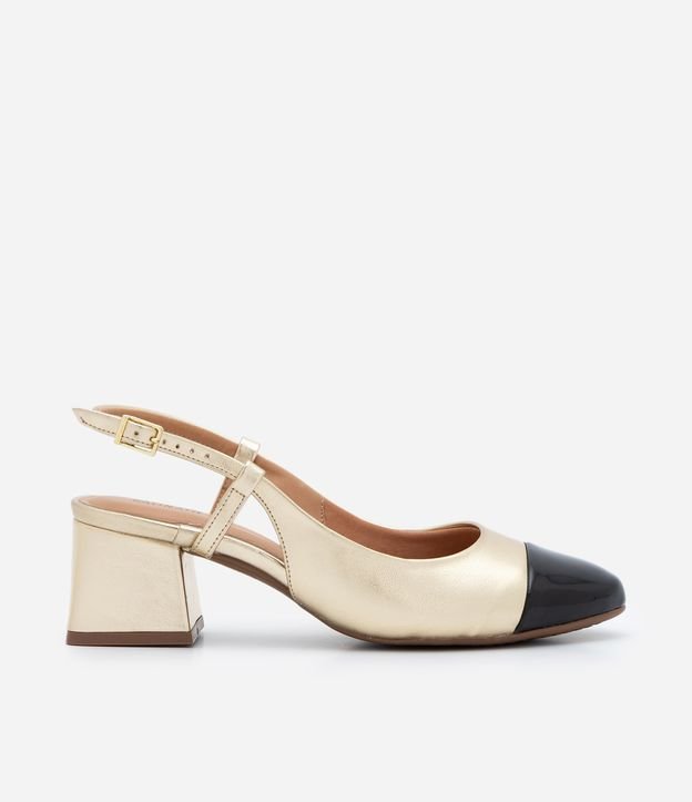 Sapato Slingback em PU com Salto Bloco e Biqueira