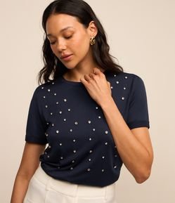 Blusa com Gola Redonda e Aplicação de Hotfix